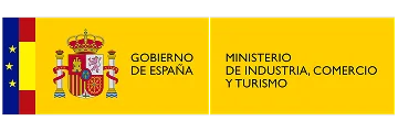 Flagge von Spanien und Logos der Regierung und des Ministeriums f&uuml;r Industrie, Handel und Tourismus.